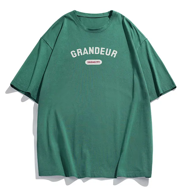 Vintage American Print Loose Short Sleeve T Shirt Spruce Green - Shop at LoveMi