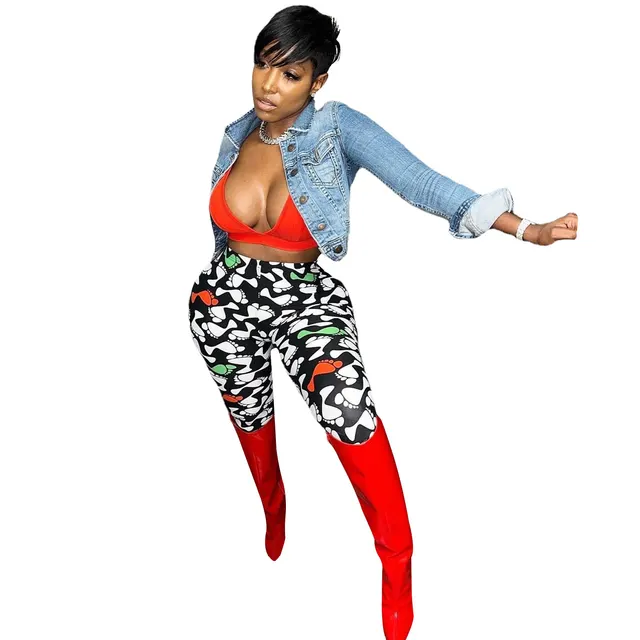 Women's Fashion Sports Casual Milk Silk Print Leggings Black And White - Shop at LoveMi