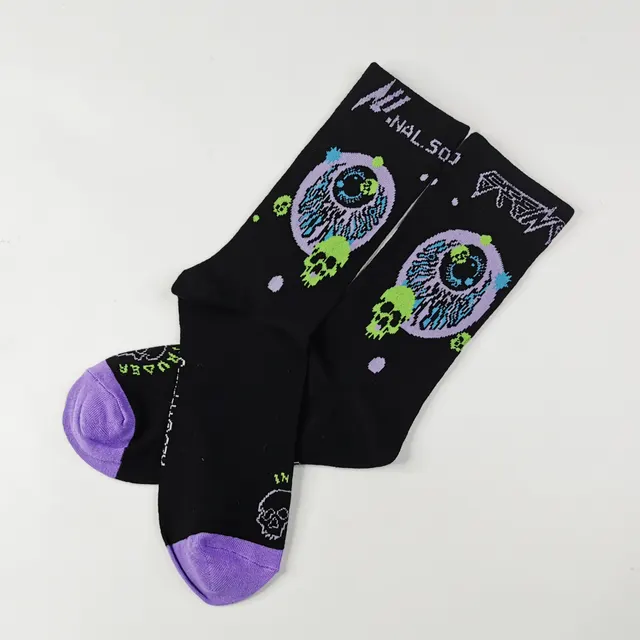 Trend In Tube Socks Street Skateboard Cartoon Cotton Black And Purple Socks - Shop at LoveMi