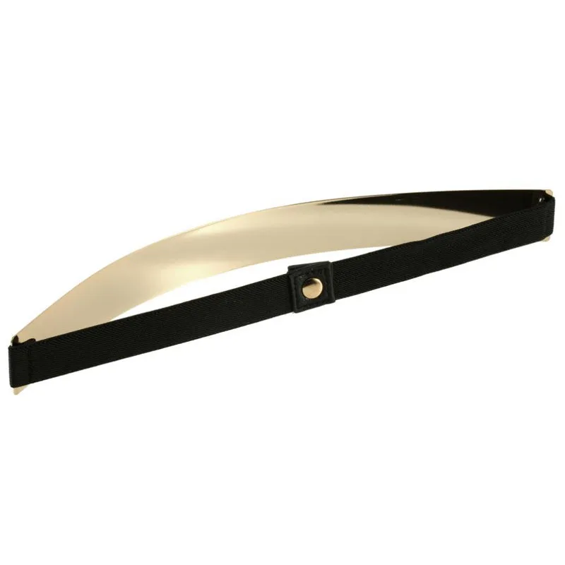 Gold Super Long Mirror Metal Simple Versatile Elastic Thin Ladies Belt - Black