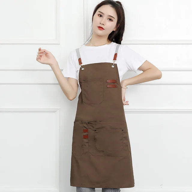 Adjustable Buckle Canvas Apron Supermarket Cafe Fast Food Restaurant Work Clothes Coffee - Shop at LoveMi