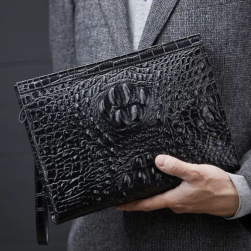 Leather Large Capacity Clip Bag Business Casual Clutch Black - Shop at LoveMi
