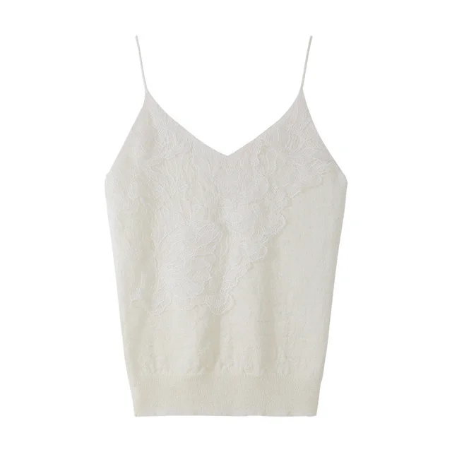 Temperament And Thin Lace Stitching Single Wear Knitted Vneck Suspender White - Shop at LoveMi