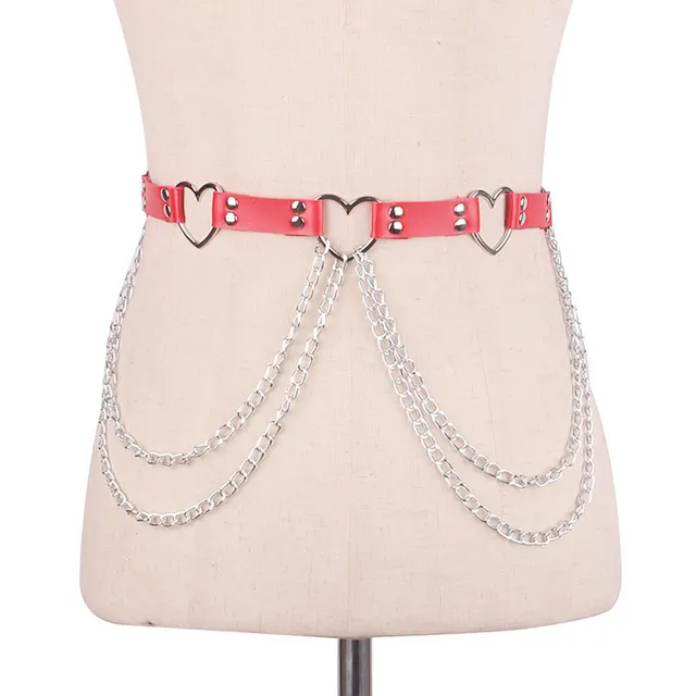 Punk Leather Belt With Heart shaped Metal Trim Big Red - Shop at LoveMi