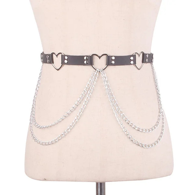 Punk Leather Belt With Heart shaped Metal Trim Black - Shop at LoveMi