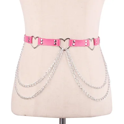 Punk Leather Belt With Heart shaped Metal Trim Rose Red - Shop at LoveMi