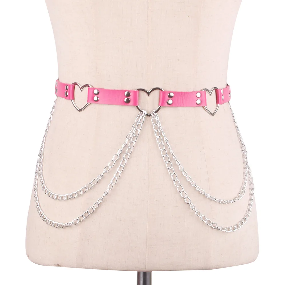 Punk Leather Belt With Heart shaped Metal Trim Rose Red - Shop at LoveMi