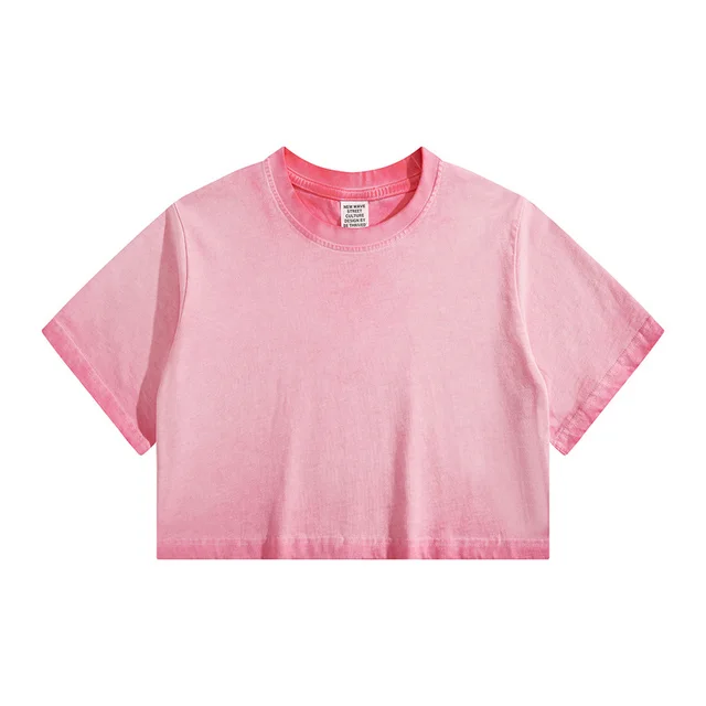 Distressed Colorful Frayed Cropped T shirt Hip hop Pink - Shop at LoveMi