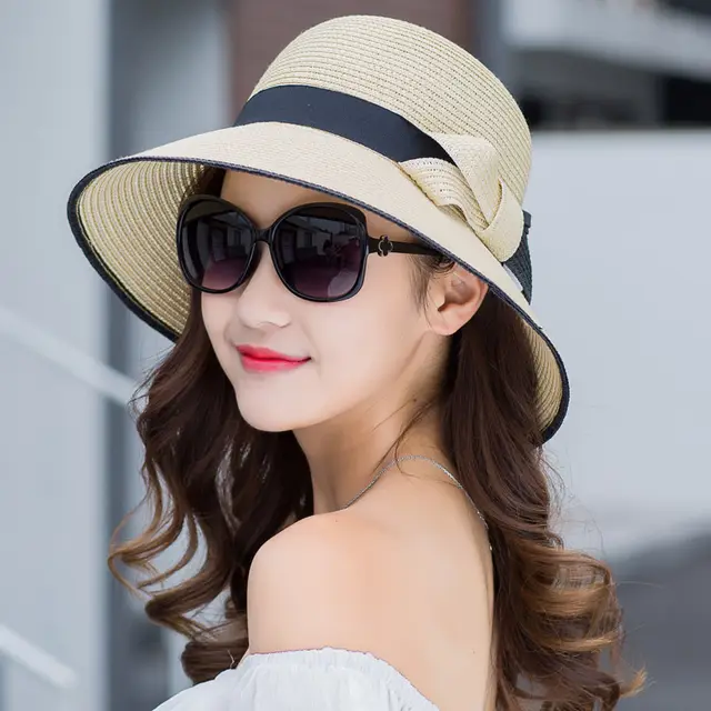 Korean Style Hat Women's Spring Summer Sun Hat Foldable Beige - Shop at LoveMi