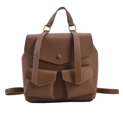 European And American Women's Large capacity PU Multi pocket Backpack Coffee - Shop at LoveMi