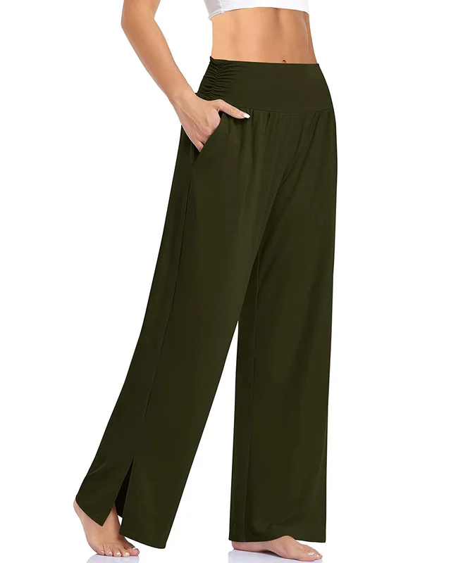 Women's Wide Leg Casual Loose Yoga Sports Pants At Home Army Green - Shop at LoveMi
