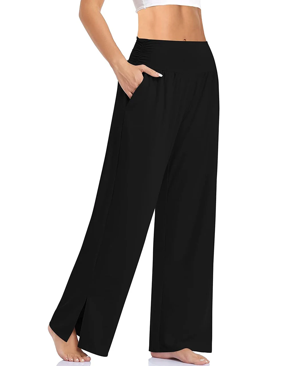 Women's Wide Leg Casual Loose Yoga Sports Pants At Home - Black