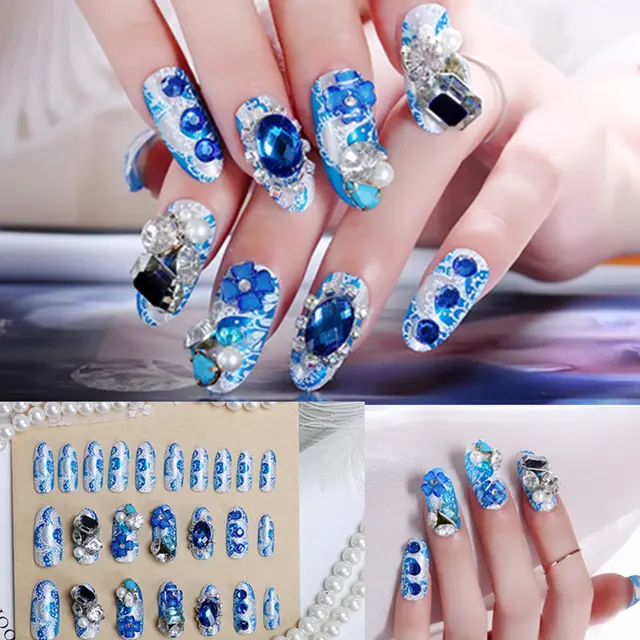 Nail Art Finished Crown Bow Knot Drill Fake Nail Patch 5 Style - Shop at LoveMi