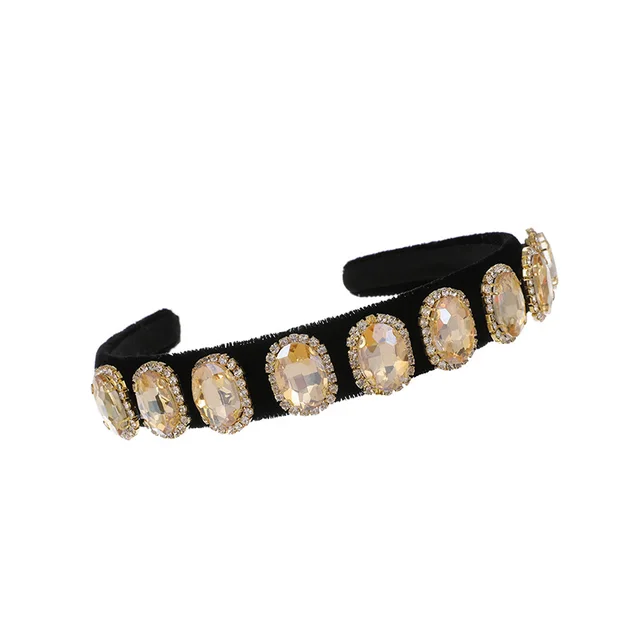Ins Wind C Clip Chain Fabric Diamond Round Headband Women Champagne - Shop at LoveMi