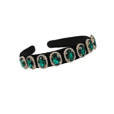Ins Wind C Clip Chain Fabric Diamond Round Headband Women Green - Shop at LoveMi