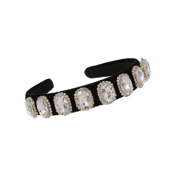 Ins Wind C Clip Chain Fabric Diamond Round Headband Women White - Shop at LoveMi