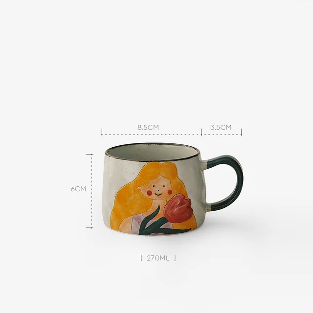 Hand painted Illustration Ceramic Couple Drinking Water Mug Gift Girl - Shop at LoveMi