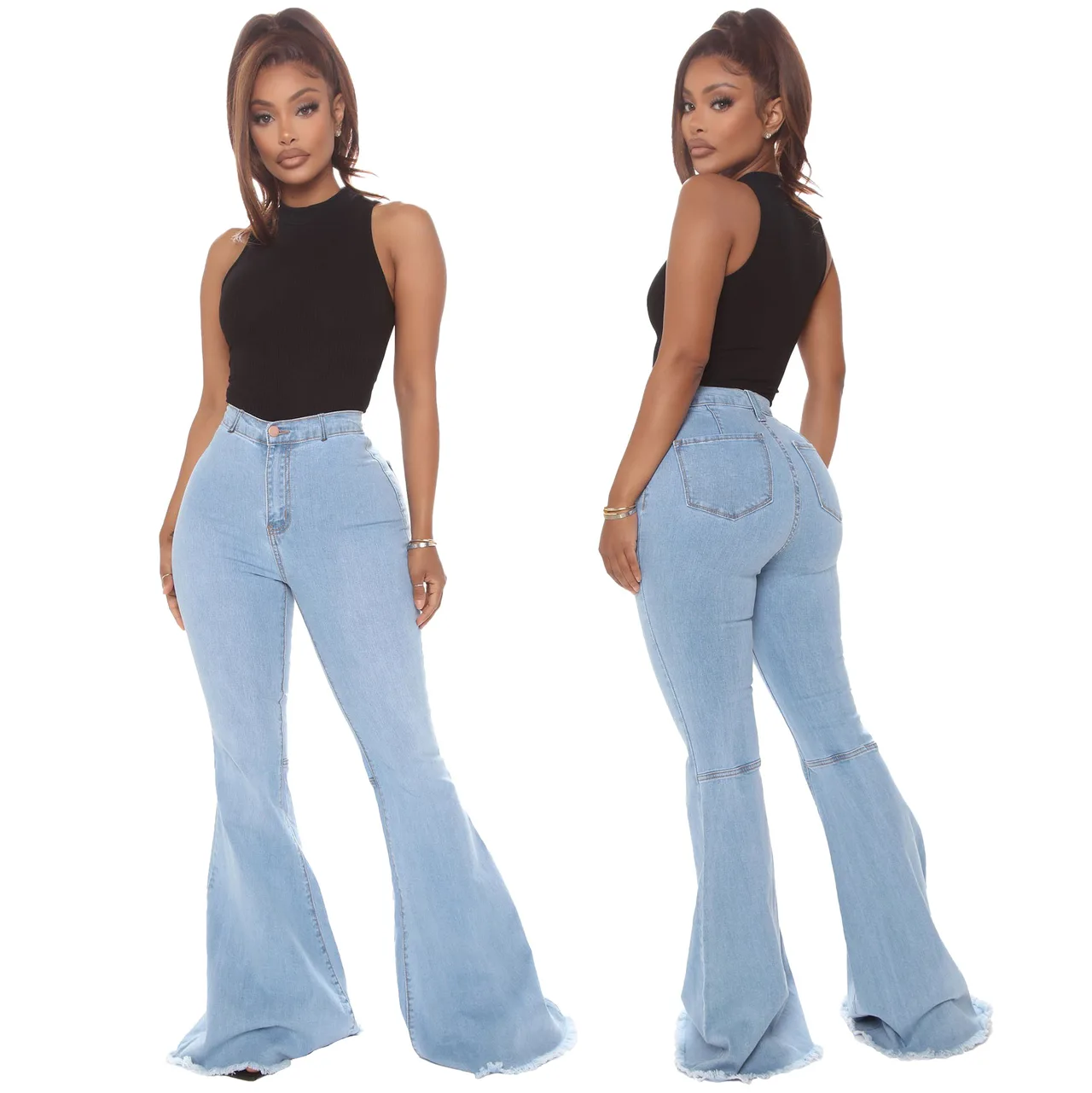 Fashionable High Waist All-match Slim Fit - Light Blue