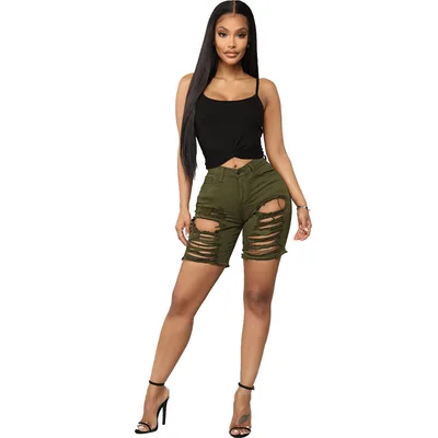 Fashion Hand Frayed High Waist Wash Green - Shop at LoveMi