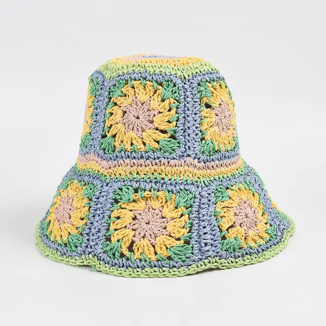 Hat Female Hand Crochet Papyrus Sun Foldable Yellow - Shop at LoveMi