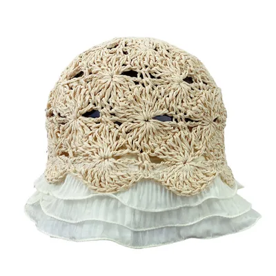 Handwoven Ruffled Lace Cutout Fisherman Hat Beige - Shop at LoveMi