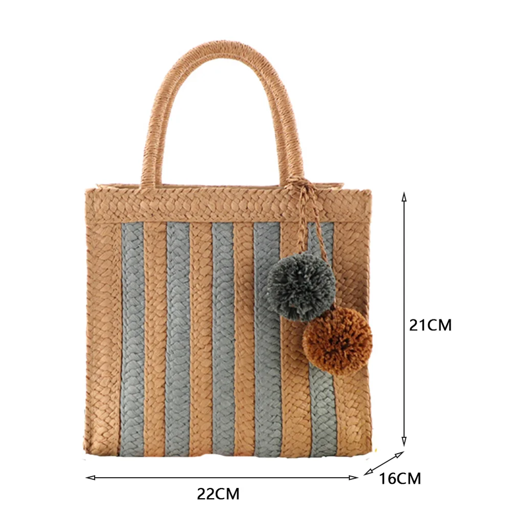 Paper Debate Hanging Ball Striped Casual Woven Bag Coffee - Shop at LoveMi