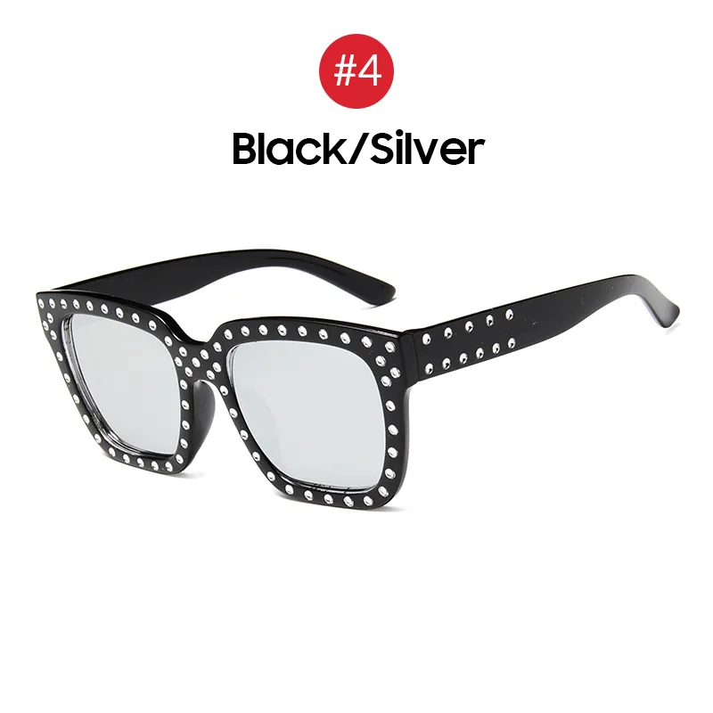 Women's European And American Trend Large Frame Rhinestone Sunglasses - Black Silver