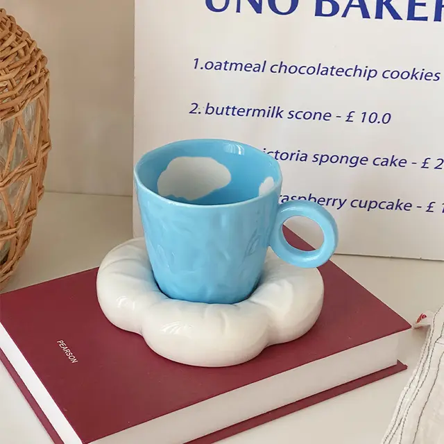 Delicate Irregular Hand Pinching Blue Sky Cloud Coffee Cup Blue - Shop at LoveMi