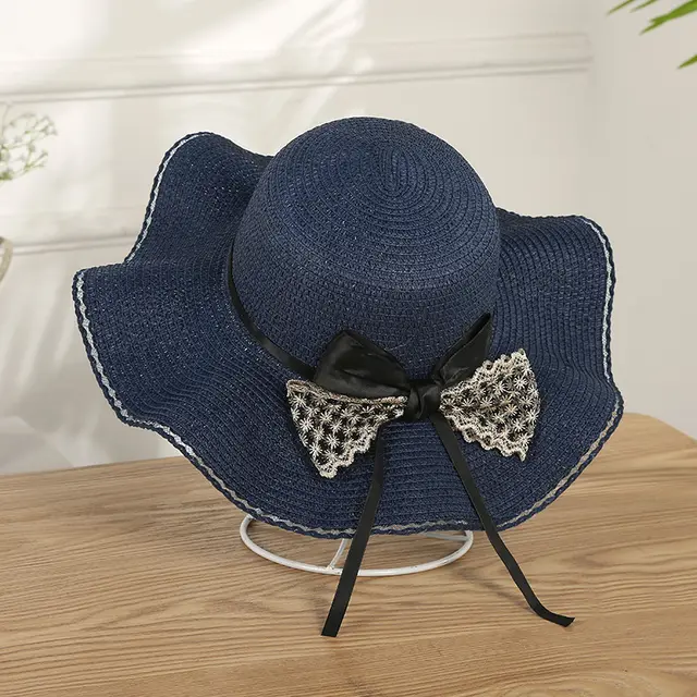 Korean Version Outdoor Wavy Straw Women's Fashion Princess Hat Navy - Shop at LoveMi