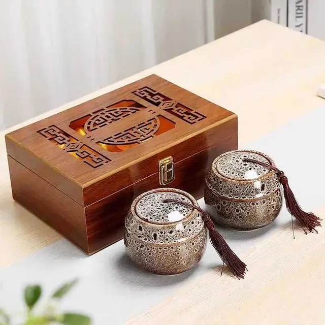 Ceramic Kiln Turned Tea Canister Wooden Box White - Shop at LoveMi