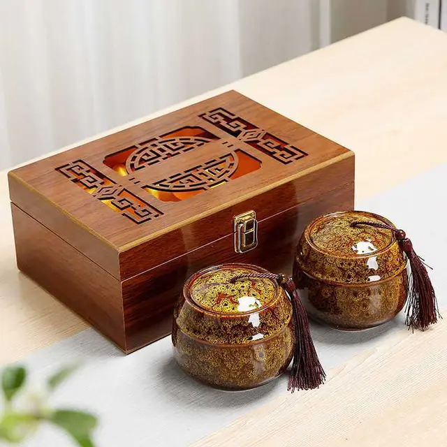 Ceramic Kiln Turned Tea Canister Wooden Box Yellow - Shop at LoveMi