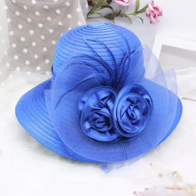 New Organza Ladies Outdoor Sun Hat Big Brim Sun Protection Royal Blue - Shop at LoveMi