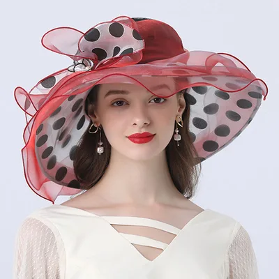 Ladies Street Casual Sun Hat With Polka Dot Decoration And Big Brim Red - Shop at LoveMi