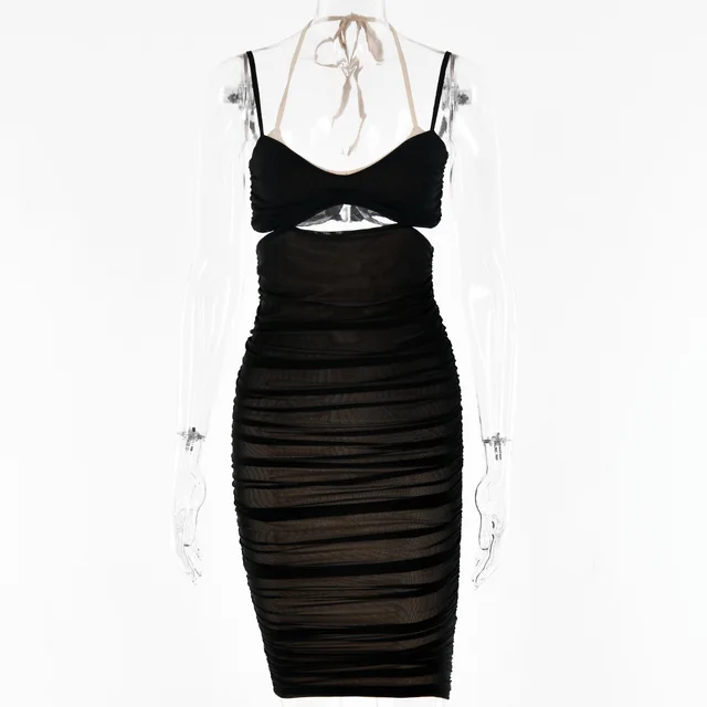 Fashion Cutout Back Strap Wrap Chest Dress Black - Shop at LoveMi