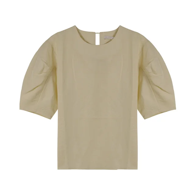 Minimal Style Round Neck Versatile Five Point Sleeve Pullover Jacket Beige - Shop at LoveMi