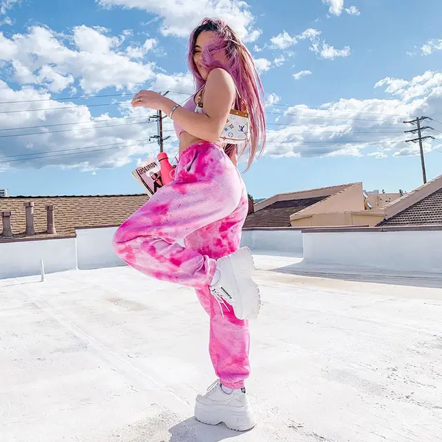 Women's Elastic High Waist Tie Dye Rainbow Slim Casual Pants Red - Shop at LoveMi
