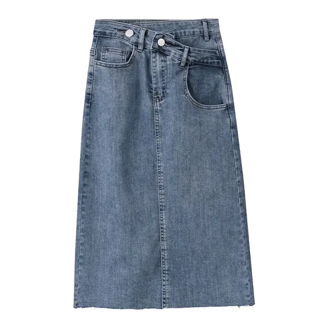 Double Waistline Design Sense Slit High Waist Blue - Shop at LoveMi