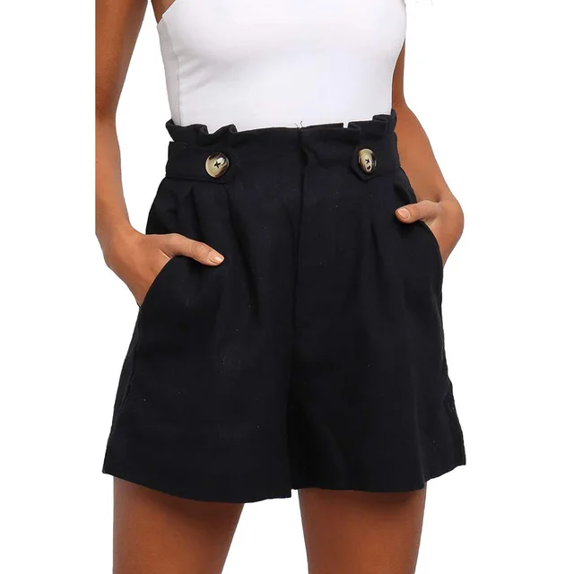 European And American Solid Color High waisted Frilly Loose Straight leg Pants Black - Shop at LoveMi