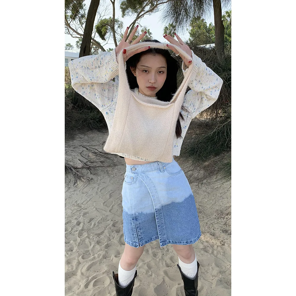 Ladies Fashion Personality Gradient Art Denim Skirt Blue - Shop at LoveMi