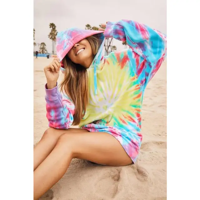 European And American Pullover Tie dye Print Gradient Color Long sleeved Hooded Sweater 1Color - Shop at LoveMi