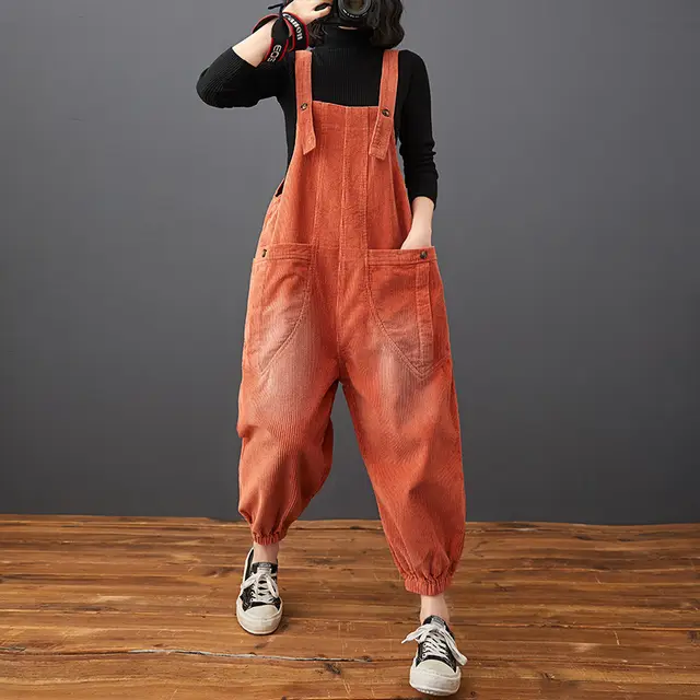 Corduroy Large Pocket Age Reduction Plus Size Overalls Red - Shop at LoveMi