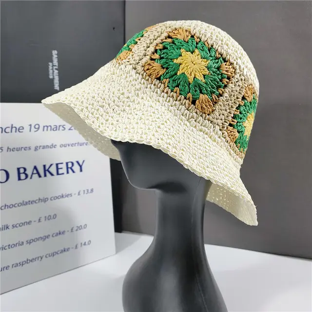 Elegant Folded Floral Straw Bucket Hat Beige - Shop at LoveMi