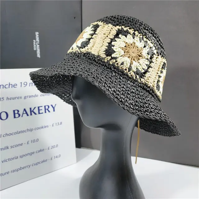 Elegant Folded Floral Straw Bucket Hat Black - Shop at LoveMi