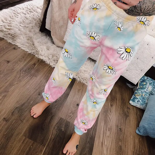 Sweater Material Chrysanthemum Print Trendy Sports Casual Pants - Shop at LoveMi