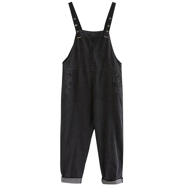 Oversized Loose Pocket Casual Denim One Piece Bib Trousers Black - Shop at LoveMi