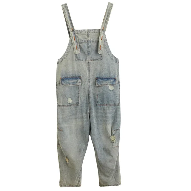 Women's Summer Retro Nostalgic Ripped Denim Overalls Light Blue - Shop at LoveMi