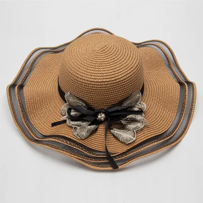 Summer Beach Straw Hat Korean Style All match Lace D109 Khaki Lace Bow - Shop at LoveMi