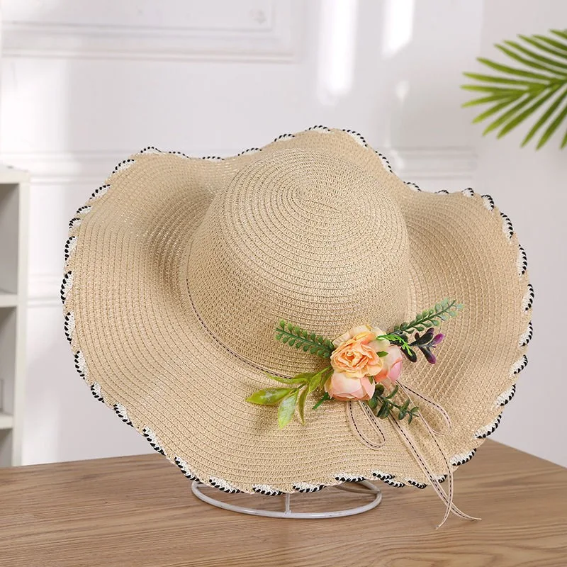 Women's Summer Beach Hat Wavy Parent child Beige - Shop at LoveMi