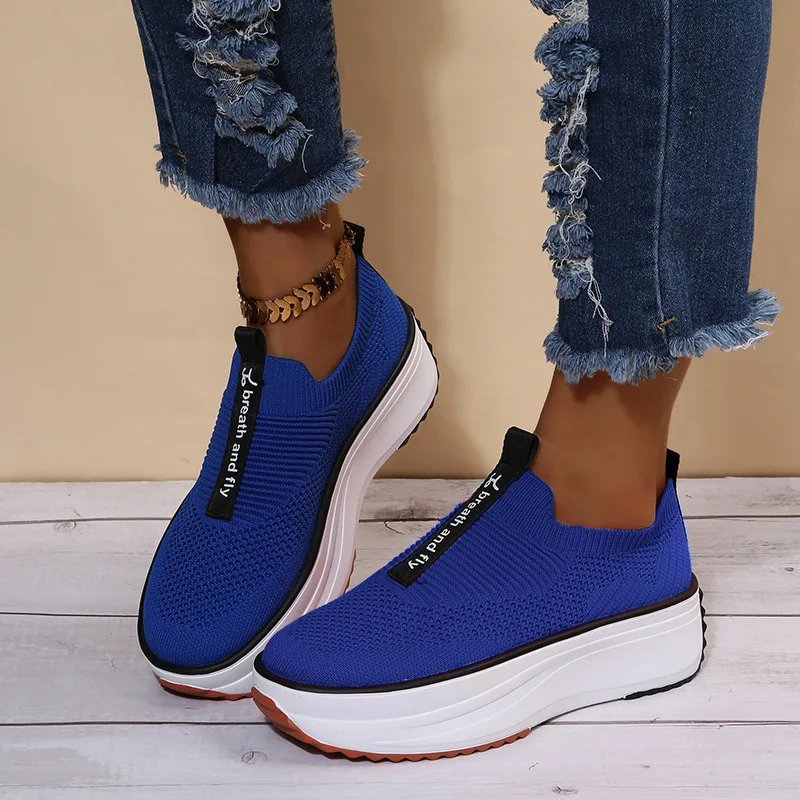 Flying Woven Women's Lace Up Fashion Trend Sports Shoes Blue - Shop at LoveMi