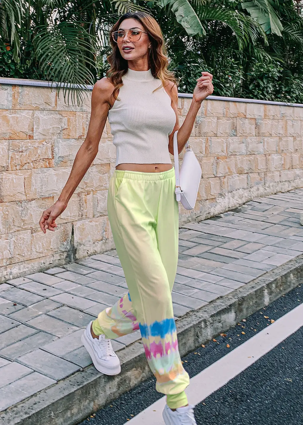 Locate Print Elastic Waist Casual Versatile Harem Pants - Yellow